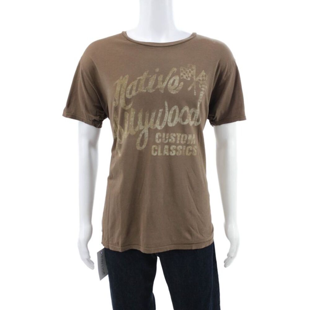 Project E Vintage Mens Brown Cotton Racing Graphic Crew Neck T-Shirt Size XL